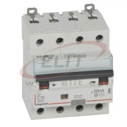 Kombikaitselüliti DX³, 4C 10A 400VAC 6/10kA, 30mA type AC, N right hand, 4M