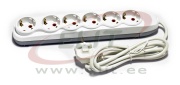 Pikendusjuhe Quattro, 6x 2P+E Schuko 3600W 16A 250VAC, 3m kaabel 3x 1.5mm², valge
