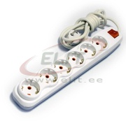Pikendusjuhe Quattro, 6x 2P+E Schuko 3600W 16A 250VAC, lüliti, 3m kaabel 3x 1.5mm², valge