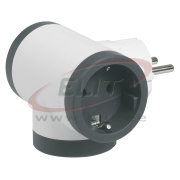 Jätkupesa, T-kujuline 3x 2P+E Schuko 16A 230V, 3680W, valge-tumehall