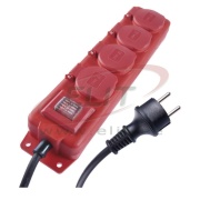 Pikendusjuhe 4x 2P+E Schuko 3680W 16A 250VAC, lüliti, 10m kaabel H07RN-F 3G 1,5 mm2, IP44, must-punane, Emos