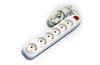 Pikendusjuhe Quattro, 6x 2P+E Schuko 3600W 16A 250VAC, lüliti, 3m kaabel 3x 1.5mm², valge