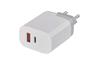 USB-seinalaadija 100..240VAC 50/60Hz / 1x USB type-A QC 2.0–3.0 (5..12VDC/1.5..3A/18W), 1x USB Type-C PD (5..12VDC/1.5..3A/18W), sinine LED indikaator, valge, Emos