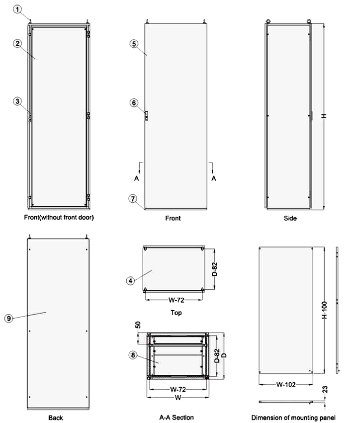 AR9-121840 Freestanding Enclosure AR9, 1200Wx1800Hx400D, body, plain ...