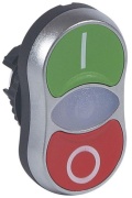 Push-button Osmoz, twin head| ø22.5mm, green I ^white pilot light ^red O, metal bezel, IP66