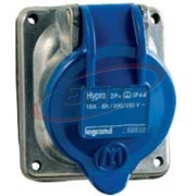 Panel Mount Socket Hypra, 1P+N+E 16A 250VAC, inclined, metal, IP44