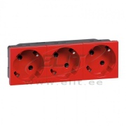 Socket Mosaic, mech.| 3x 2P+E 45° ^ shutters, 16A 250VAC, spring clamp, 6M, red