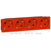 Socket Mosaic, mech.| 4x 2P+E 45° ^ shutters, 16A 250VAC, spring clamp, 8M, red