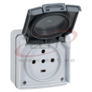 SM Socket Plexo, 3P+N+E 20A 250VAC, incl. membran gland, IP55 IK08, grey