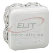 Plastic Box Plexo, 65Wx65Hx40D, 7glands ø4..20mm cable/tube, -25..40°C, PS, temp. resistance 650°C, IP55 IK07, grey