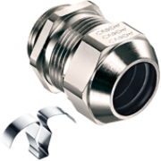 Cable Gland Progress EMC easyConnect, M32x1.5, ø17..25.5mm, thread 8mm, ss 1.4310 contact spring, -60..100°C, nickel-plated brass ^TPE, incl. NBR O-ring ^2piece sealing insert, CE/IEC/VDE/UL/EAC, IP68/69