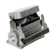 Base HDC 10B SDLU 2M20G, size 4, end-locking clamp, lower side, w. cover, diecast aluminium, -40..125°C, 2x M20, IP65