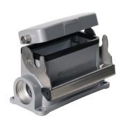 Base HDC 16B SDLU 2M25G, size 6, end-locking clamp, lower side, w. cover, diecast aluminium, -40..125°C, 2x M25, IP65