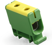 Universal Terminal Block Al/Cu UK35/1PE, 1P (2holes) 2.5-35mm² 120/135A 1000VAC/ 1500VDC, Hex4 3Nm 2.5..16mm² ^6Nm 25..35mm², TS35, yegr
