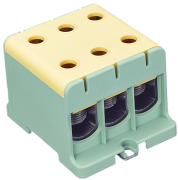 Tapping Terminal Al/Cu UK50/3PE, 1P (6holes) 2.5-50mm² 290/320A 1000VAC/ 1500VDC, Hex5 4Nm 2.5..4mm² ^12Nm 6..50mm², 4pcs/pck, TS35, yegr