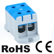 Tapping Terminal Block Al/Cu UK150/2N, 1P (4holes) 35-150mm² 580/640A 1000VAC/ 1500VDC, Hex6 14Nm 25..50mm²/ 35Nm 70..150mm², TS35/ panel mount, MaxPro, blue
