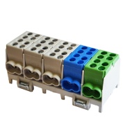 Main Terminal Block Al/Cu HLAK 25-5/10 S, 5x (2x 25/16mm²/ 2x 16/10mm²), 130/100A 1000VAC/DC, 2.5/2Nm, TS35, 3x grey, blue, green