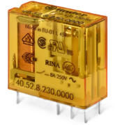 Relay 40.52, 2CO (DPDT) 8A 250VAC, cv 230VAC, 5mm pin pitch, PCB mount ^TS35 sockets (95.05/55/P5/85.3/95.3/65)