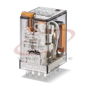 Relay 55.34, 4CO (4PDT) 7A 250VAC, cv 125VDC, lockable test button, flag indicator, PCB mount, TS35 sockets (94.P4/04/54/84.2/94.3/74)