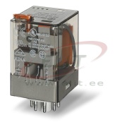 Relay 60.12, 2CO (DPDT) 10/20A 250/400VAC, cv 110VDC, lockable test button, mechanical indicator, 8pin plug-in, TS35 sockets (90.02/20/22/26/82.3)