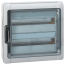 SM Distribution Box Plexo³, 2x 18M, 90A 400VAC, PEN 22^22, reinforced polystyrene ^PC, -25..40°C, incl. 16 cable glands, UV-stable, HF, cl. II, IP65 IK09, transparent^grey