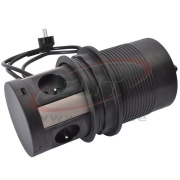 Pull-out socket block INCARA™ 4x 2P+E 16A 230VAC max 3680W | 2x USB-A, 2x USB-C max 15,5W, drilling hole Ø121mm, black, 2m cord 3G 1.5mm² w. 2P+E plug