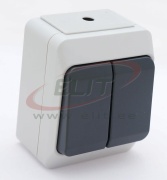 SM Switch Nortic, 2gang 1way, 10A 250VAC, plug-in clamp, IP44, grey