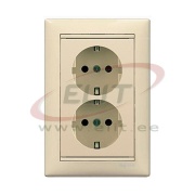 Socket Valena, 2x 2P+E Schuko, 16A 250VAC, 2.5mm² screw clamp, incl. frame, mount in 1gang Ø60mm box, beige