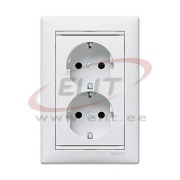 Socket Valena, 2x 2P+E Schuko, 16A 250VAC, 2.5mm² screw clamp, incl. frame, mount in 1gang Ø60mm box, white