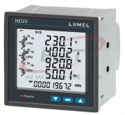 Power Network Meter ND25, 1/3ph| 2/3/4-wire, input 100-600VLL, CT-1/5A, LCD, %THD V/I up to 31th, output RS485 Modbus, 2 pulses, USB, data logging 8MB flash, sv 100..550VAC/DC, cl. 0.2s, op. temp -20 to +70°C, ■96x96mm/ □92x92mm