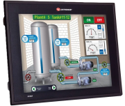 PLC^HMI Vision1210, 12.1in 65536 colors (16bit) TFT, touch screen, backlight white LED, RS232, RS485, USB, CANbus port, snap-in I/Os, exp. » 1000 I/Os., 0..50ºC, cv 12..24VDC, IP65/66 ^NEMA4X