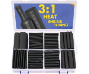 Heat Shrink Tubing H-2(Z) Kit, 30x1.6/0.8, 25x2.4/1.2 L35mm, 20x3.2/1.6 L35mm, 20x4.8/2.4 L35mm, 16x6.4/3.2 L75mm, 8x9.5/4.8 L75mm, 8x12.7/6.4 L100mm, crosslinked polyolefin -55..125°C/ +100°C, flame resistant, high flexibility, black