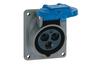 Panel Mount Socket Hypra, 1P+N+E 16A 250VAC, inclined, plastic, IP44